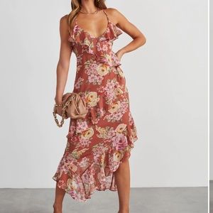 Vici Floral Ruffle Slip Midi Dress